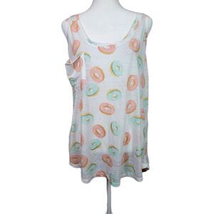 Grayson Threads Donut Print Tank Top Womens XL Whimsical Lightweight Semisheer